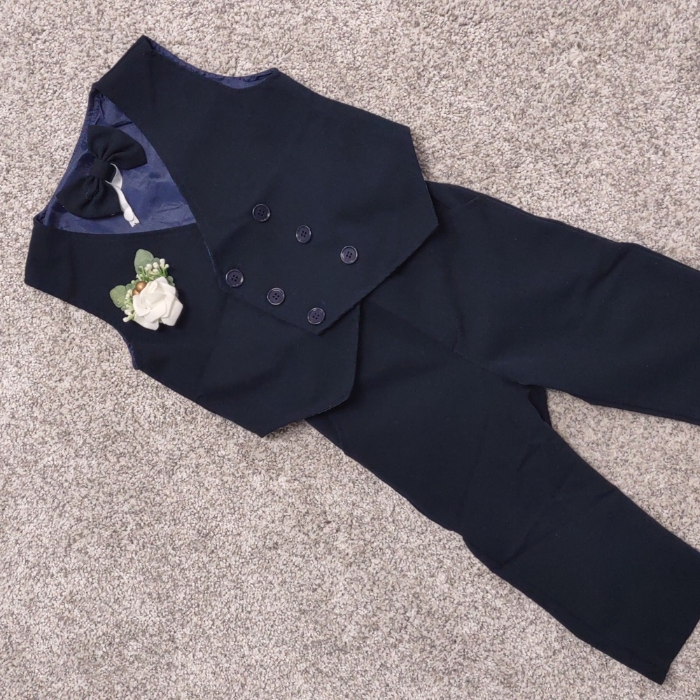 Boy's Suit With Pants, Vest, Bowtie, Flower Pin, Suspenders